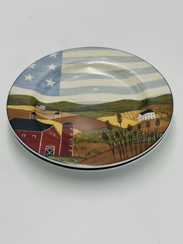 America The Beautiful 8" 2 Plates Farm Barn US Flag Patriotic Warren Kimble 1999 - Picture 5 of 5