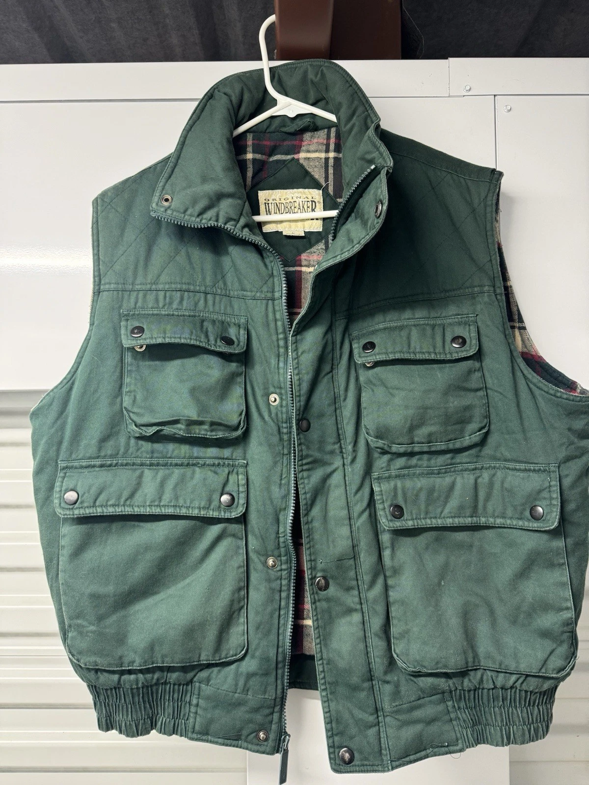VINTAGE Original WindBreaker Men’s Large Green Insulated Flannel Puffer Vest