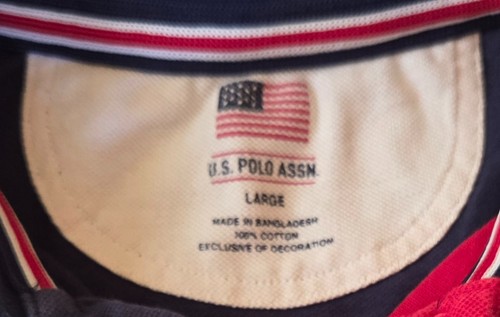 US Polo Assn. USPA Mens Navy Red #3 Embroidered Button Collar Polo Shirt Size L - Picture 2 of 3