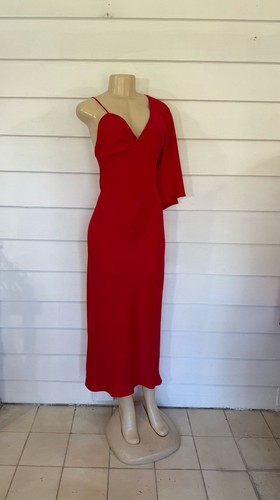 NEW ZARA WOMAN RED ASYMMETRIC SLIP MIDI DRESS V Neck Fashion Size M Y956B - Picture 9 of 23