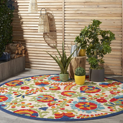 Home Aloha Multicolor 7'10'' X round Area Rug - Easy Clean, Non Shedding, Bed Roo