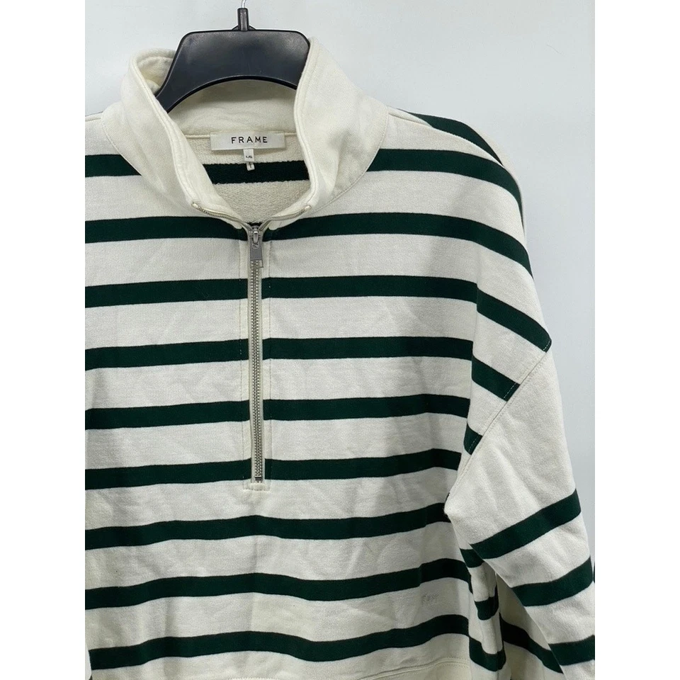 Suéter de manga larga con cuello falso y media cremallera a rayas blancas-negras MARCO para mujer talla L Foto 3 de 4