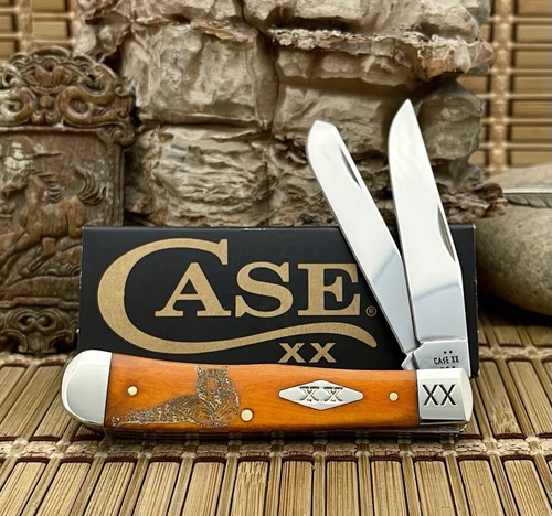 Case XX USA Persimmon Bone Gold TIGER Diamond XX Trapper 1/500 Pocket Knife - Picture 3 of 7
