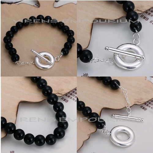 Atemberaubendes schwarzes Damen-Kiesel-Kugelarmband Armreif Modeschmuck Gliedermanschette UK - Bild 2 von 2