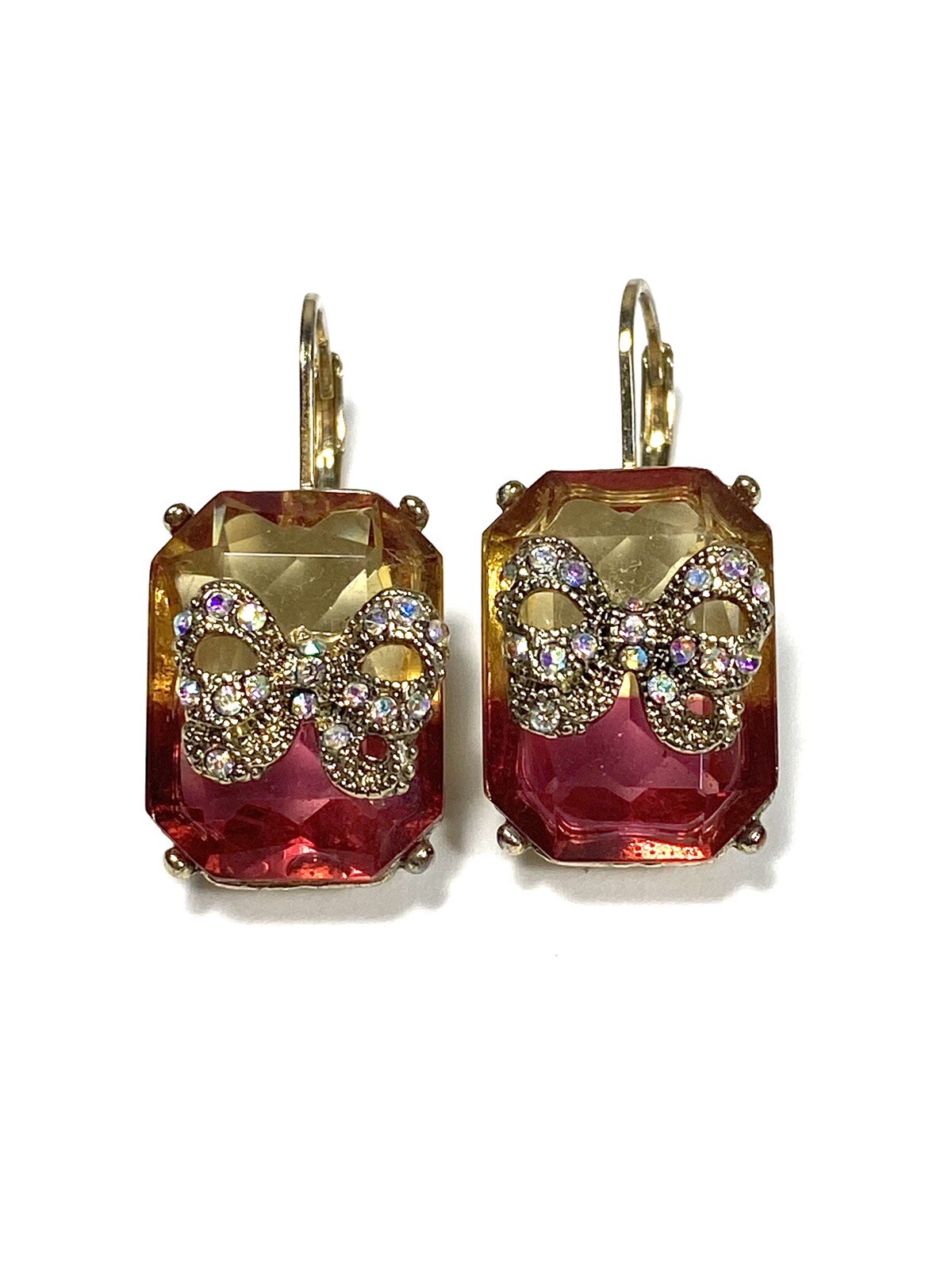 Earrings Dangles Ombre Glass  Rectangular Metal B… - image 10