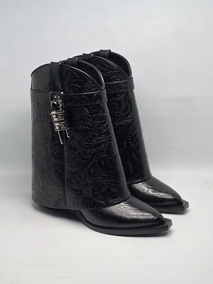 Givenchy Shark Lock Cowboy Ankle Boots In Western Leather size 39