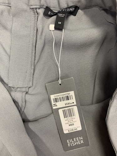 Eileen Fisher Pewter Grey 100% Seide leichte Hose weites Bein Reißverschluss hinten M NEU - Bild 8 von 12