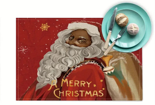 Black Santa Claus Merry Christmas Placemats Set of 4 12x18 Inch New - Picture 4 of 5