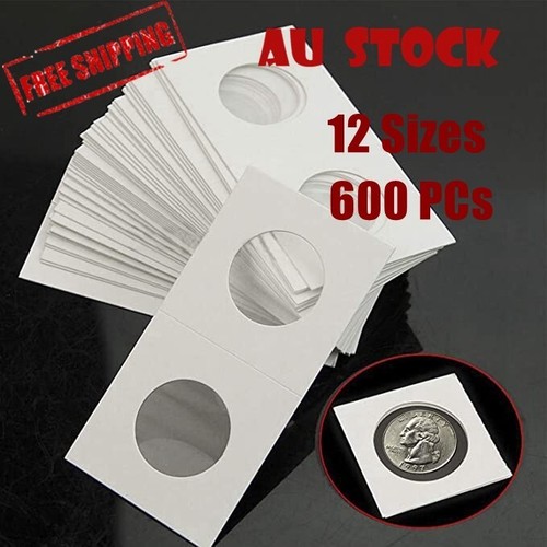 600x 12 Sizes CARDBOARD COIN HOLDERS Staple Coin Holder Display Clear