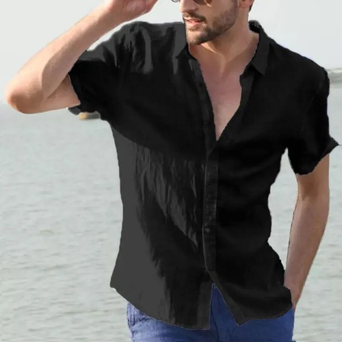 Men's Casual Short Sleeve Shirts Leisure Street Wear Lapel Button-down Solid - Bild 12 von 26