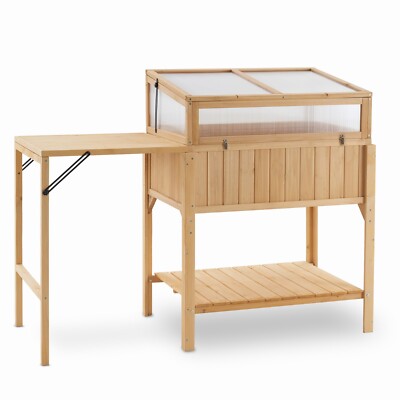 Lovupet Cold Frame Greenhouse with Foldable Potting Table Raised Garden Bed 0399