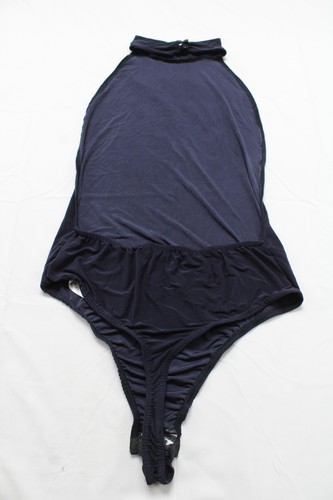 Pretty Little Thing Women's Slinky High Neck Open Back Bodysuit CB7 Navy Size 12 - Picture 3 of 3