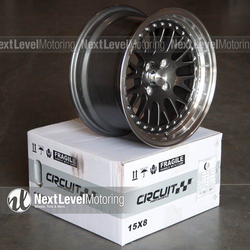 Circuit CP21 15x8 4-100 +25 Gloss Gun Metal Wheels Fits Honda Civic EK EG Mesh - Picture 10 of 10