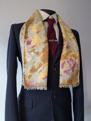 Unisex Vintage rosa Blumen Schal, 60er Seidentuch Opernkrawatte - Bild 9 von 10