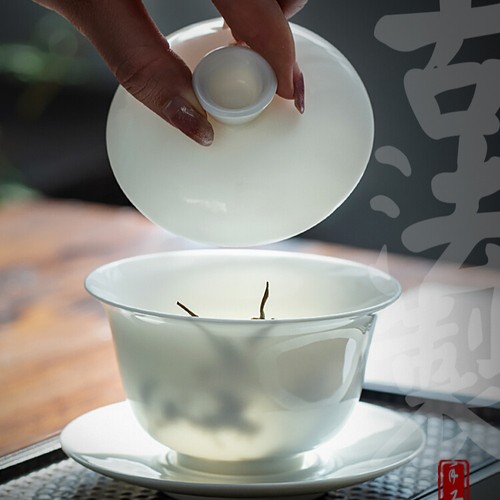 Gaiwan Jingdezhen porcellana bianca coperchio ciotola set da tè fatto a mano ceramica coperchio ciotola - Foto 1 di 11