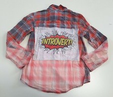 Upcycled Distressed Bleached Hand Dyed Introvert Rockabilly Shirt Ombre Youth L