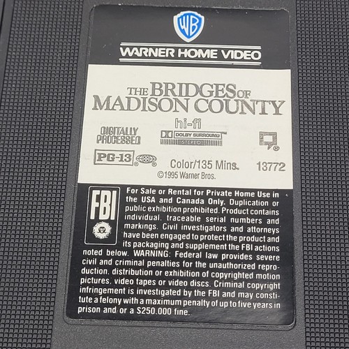 The Bridges Of Madison County VHS 1995 /1996 Meryl Streep Clint Eastwood TESTED - Picture 8 of 10