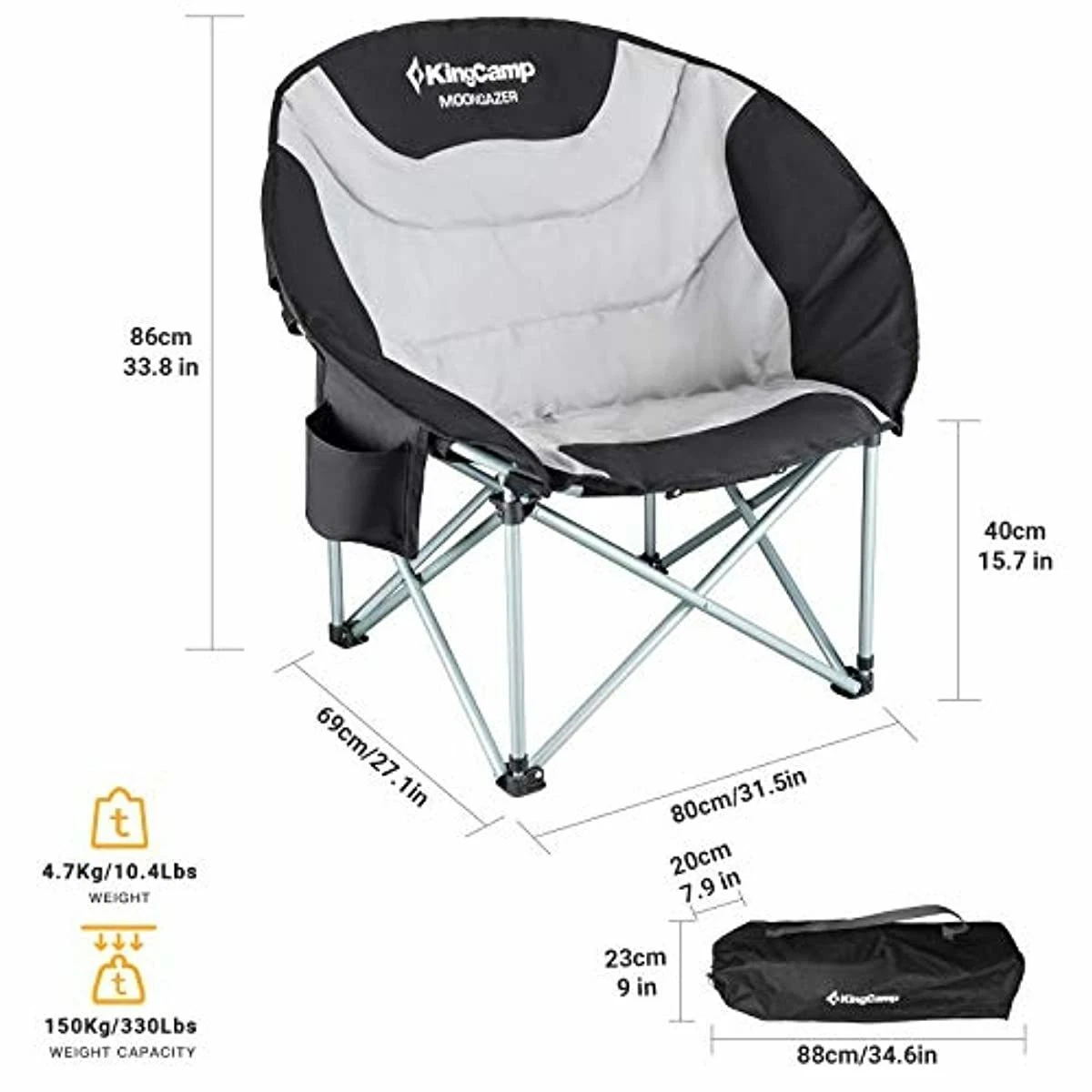 KingCamp Moon Saucer Leisure Heavy Duty Steel Camping Chair Padded