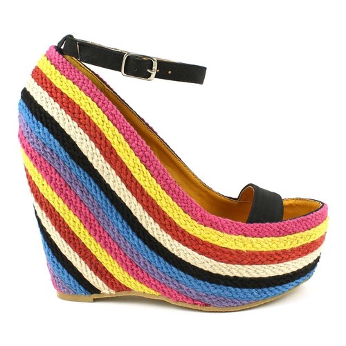 NEW FARENHEIT 8.5 STRIPE straw WEDGE HEEL platform SHOE ankle strap retro 70s - Picture 3 of 5