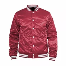Classic Satin Letterman Varsity Baseball Jacket with Snap-Front – Free Shipping