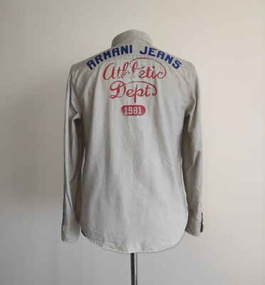 Armani Jeans Mens Cotton Gray Long Sleeve Logo Casual Shirt