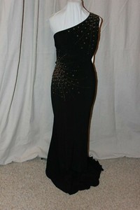 NWT-Sherri-Hill-51566-Black-amp-Gold-jersey-size-14-long-formal-PROM-gown