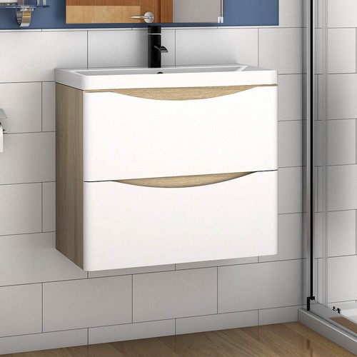 Bathroom Vanity Unit with Basin Cloakroom Sink Unit Wall Hung Two Drawers White - Picture 60 of 140