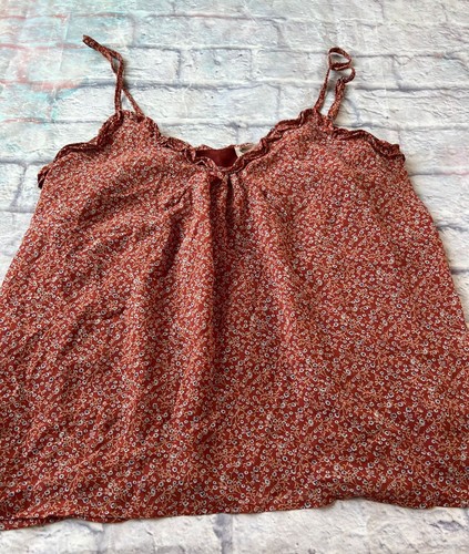 L Weidenwurzel gehäkelt große Boho Tank Top Blumen Rüsche Bauer Cami Bluse Ziegel - Bild 11 von 12