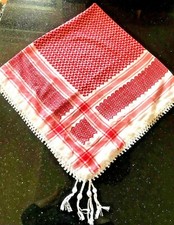SHEMAGH SCARF KEFFIYEH JORDANIAN PALESTINIAN HEAD ARAB SHAWL HATTAH RED WHITE