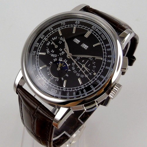 Reloj Estéril 42mm Automático Hombre Fecha Mes Año Semana Correa Cuero Blanco/Negro - Imagen 14 de 23