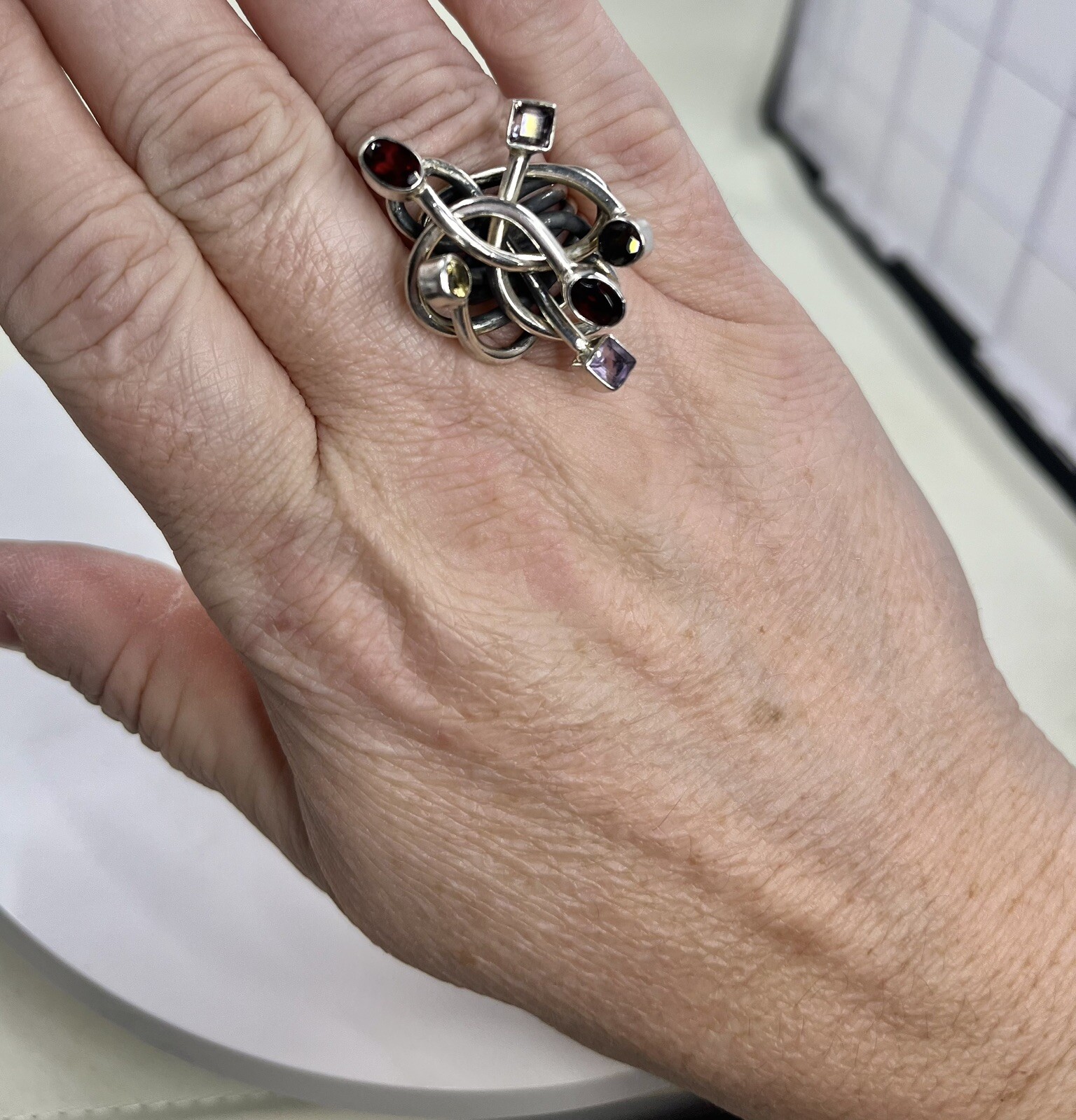 Substantial Artisan Multi Gemstone Unique Bendy S… - image 6