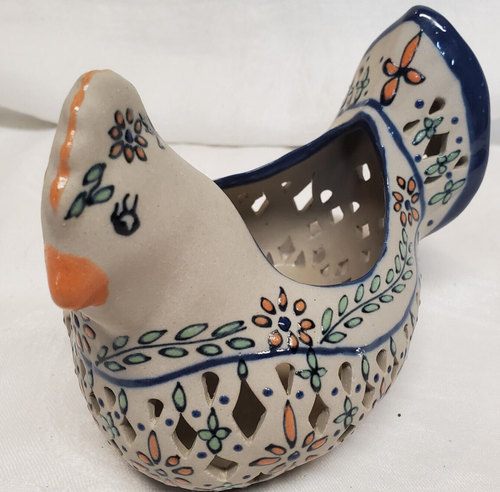 Vintage Checuan Mexiko Keramik Hühnertopf durchbrochen Keramik handbemalt Blumen selten - Bild 2 von 8