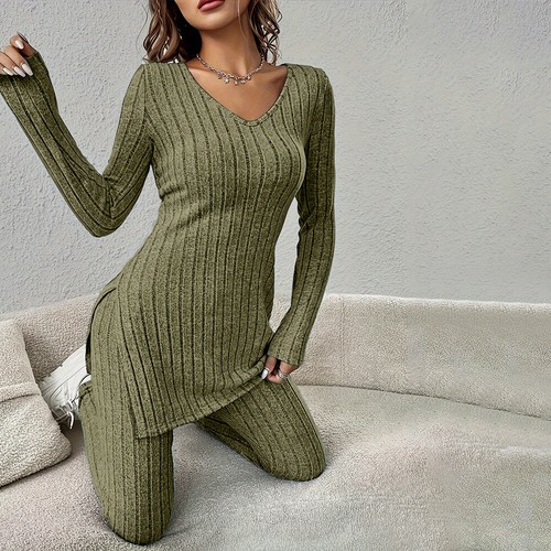 Women Ladies Lounge Wear Tracksuit Ribbed Loose Tops Pants Casual Co-ord Set US - Picture 24 of 31