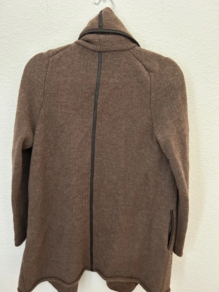 CÁRDIGAN MUJER VINCE CUERO RIBETE CAPUCHA LUJO SUÉTER TALLA XS marrón jaspeado Foto 2 de 4
