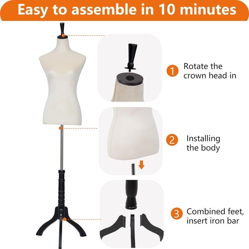 Female Dress Form Mannequin Torso Body w/Adjustable Tripod Stand Clothes Display - Picture 6 of 8