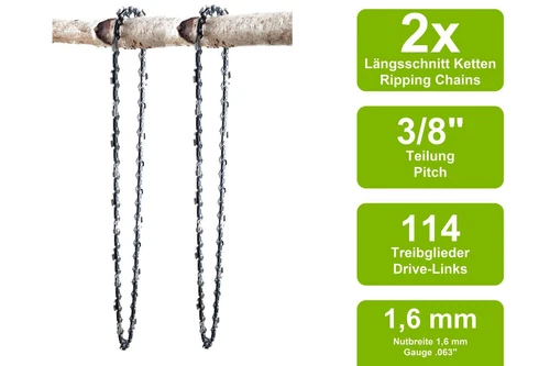 2 Längsschnitt Sägeketten passend für Stihl MS660 | 90cm 3/8 114TG 1,6mm