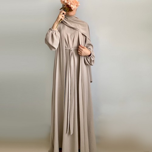 Muslimisches Damenkleid 2/3-teiliges Set islamisches Gebet Abaya bescheiden einfarbiges Outfit - Bild 15 von 23