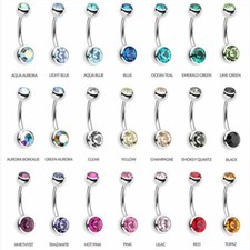 20PC 50PC 10PC ASSORTED COLOR DOUBLE GEM STEEL BARBELL NAVEL BELLY BUTTON RING 2