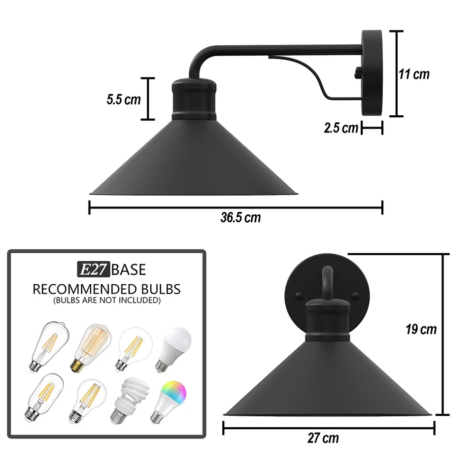 2X Outdoor Gooseneck Barn Light Antique Farmhouse Wall Sconce IP44 Black - image 3 of 4