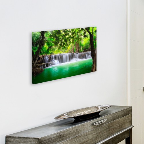 SC443 Verde Cascada Bosque Naturaleza Paisaje Fresco Lona Arte de Pared Impresión Imagen - Imagen 4 de 6