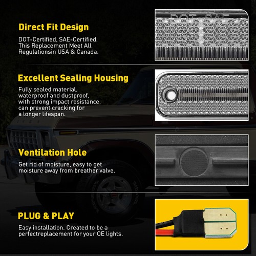 4/8x For Ford F-Series Truck 73-79 Bronco Clear LED Front+Rear Marker Side Light - Picture 8 of 22