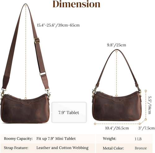 Leather Shoulder Bag for Women Small Crossbody Bags Hobo Purses with 2 Straps - Picture 4 of 7