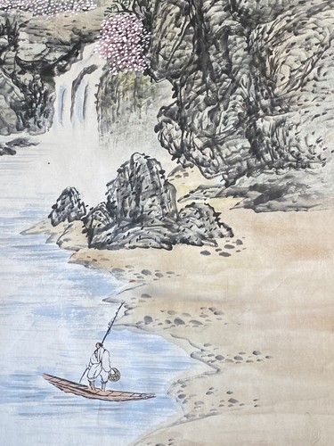 Signed Asian Antique Chinese Watercolor Painting Rice Paper Seascape Mountains - Picture 4 of 10