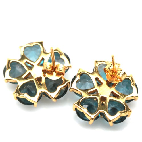 925 Sterling Silver 7 mm. London Blue Topaz & blue Sapphire Earrings - Picture 3 of 4