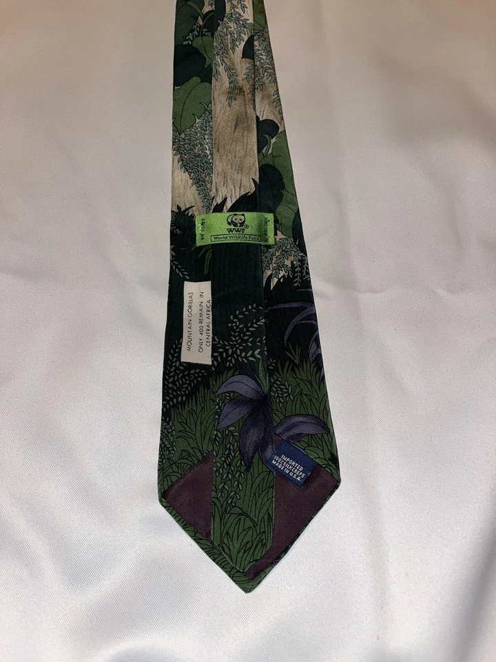 De colección 1991 Hombres TIE Silk Mountain Gorilla World Wildlife Fund WWF Verde Foto 2 de 2