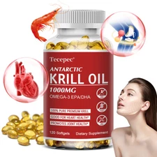 Antarctic Krill Oil 1000 Mg - Omega-3 EPA,DHA,Astaxanthin -Cardiovascular Health