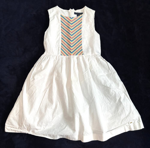 Tommy Hilfiger Dress Kids Girls Sz 8 Sleeveless White Embroidered Lined Cotton