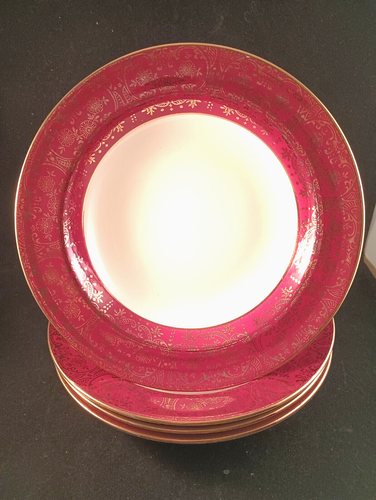 Homer Laughlin Porcelain Soup Bowls 1953 - Gold Decorated Borders--Set of 4 - Picture 2 of 5