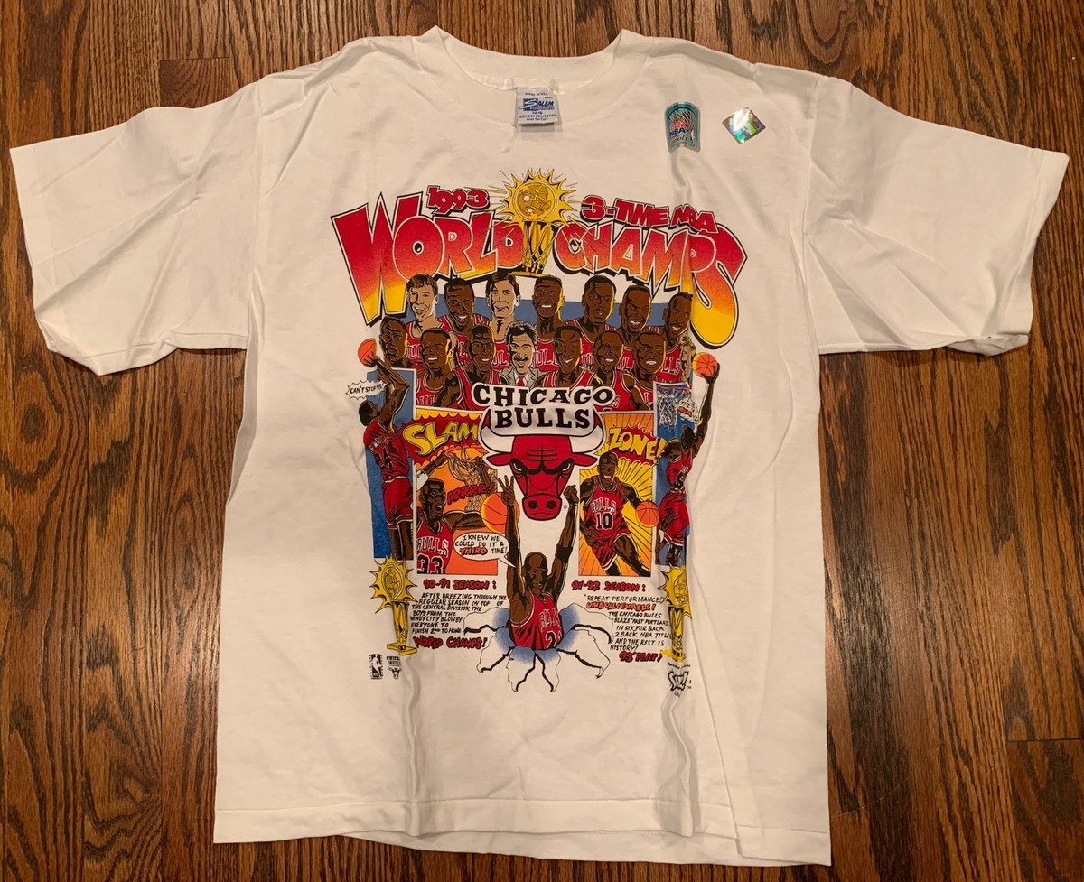 超人気ブティック CHICAGO Vintage BULLS t comic champs world 3peat 1993 Salem ウェア