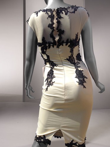 Mandalay Embellished Sequin Cream Black Julian Joyce By Lace Sheath Dress 4 US - Picture 5 of 9